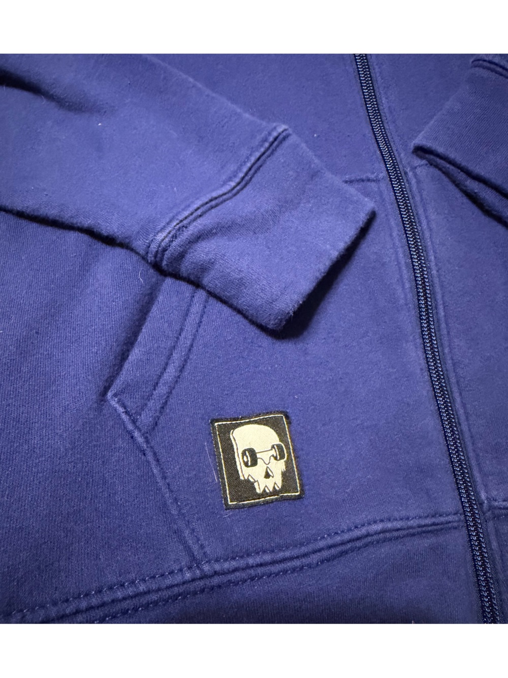 3/$15 | Blue Zip-Up Hoodie with Skeleton Skate Graphic - Picture 5 of 7
